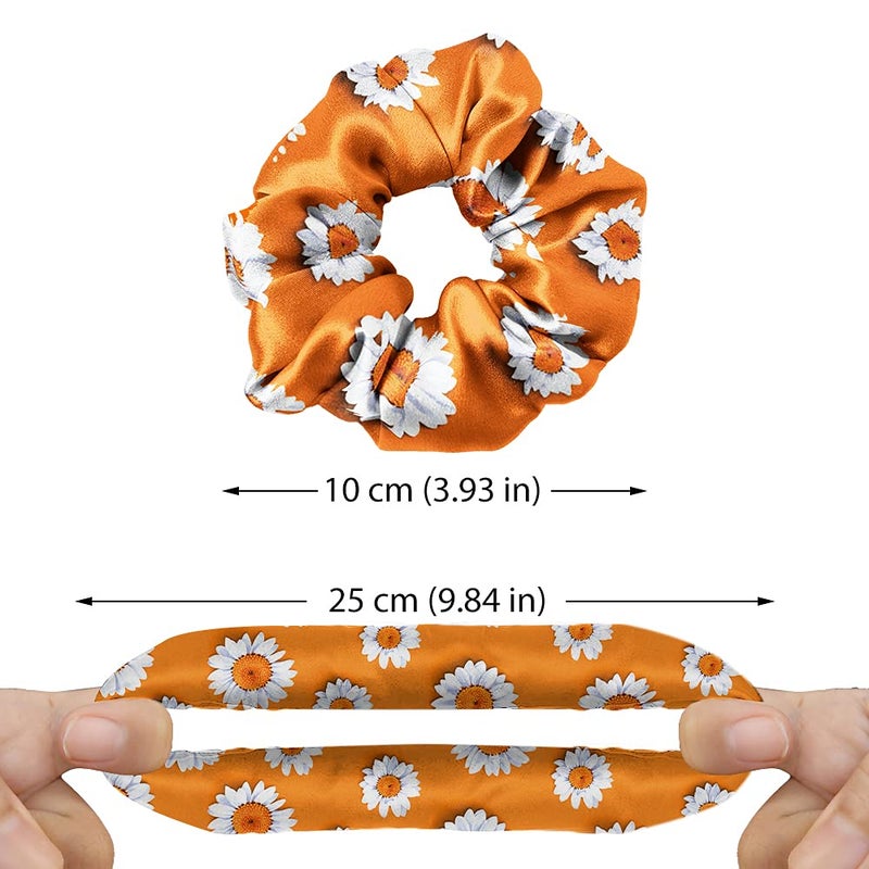 WIRESTER 4 Pcs Satin Hair Scrunchies, Silk Hair Ties, Soft Elastic Hair Bands Ponytail Holder, Silky Curly Hair Accessories for Women Girls - Sunflowers Daises Pattern - Image 3